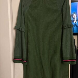 Green dress with bell sleeve pink stripe cotton & acrylic